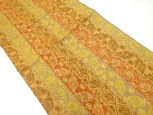 縞に花模様織出し開き名古屋帯（額縁仕立て）